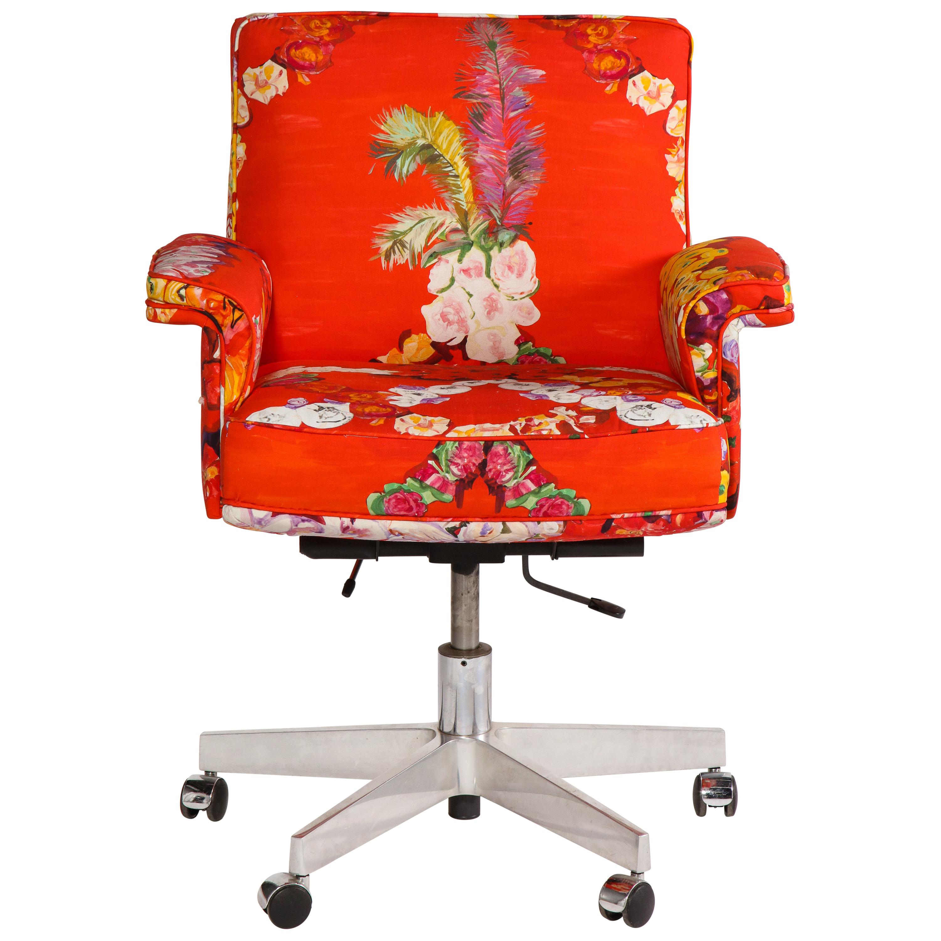 Vintage De Sede Executive Swivel Chair in Voutsa Mimi Chinoiserie Cotton