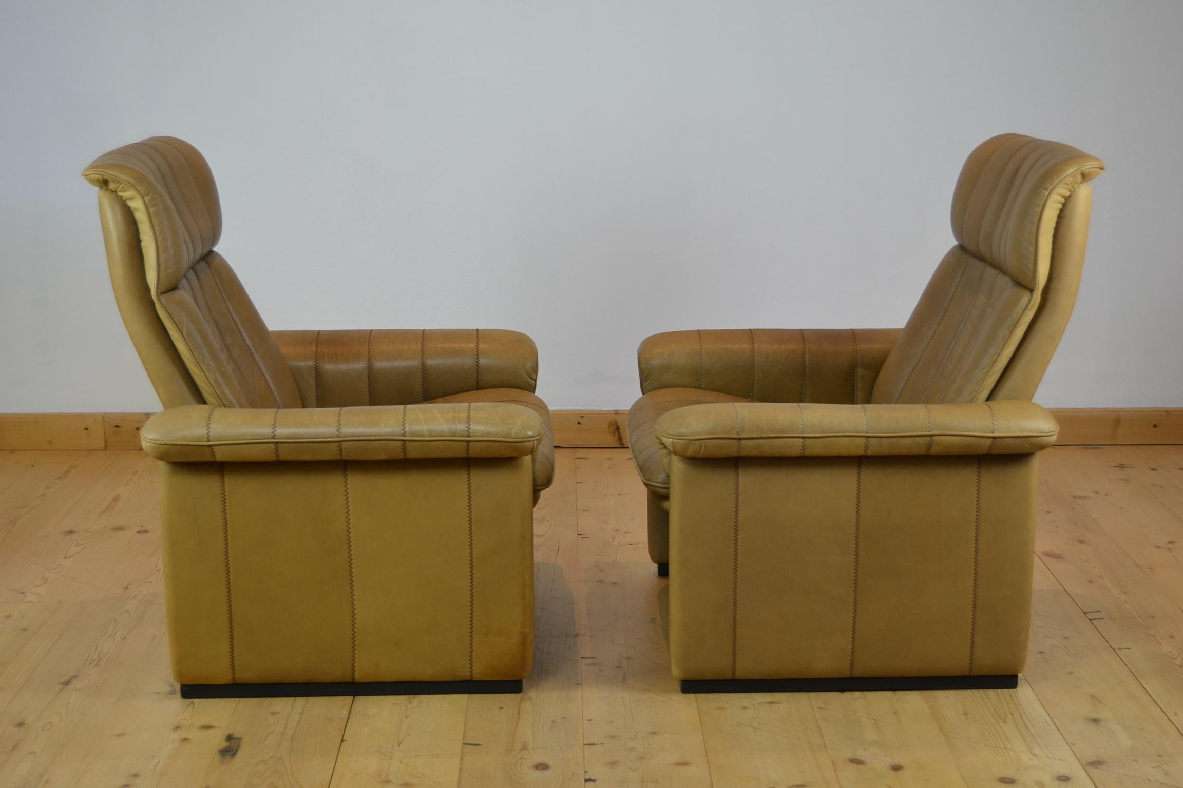 Vintage De Sede Living Room Set, 2 Lounge Chairs and Sofa, Brown Leather 7