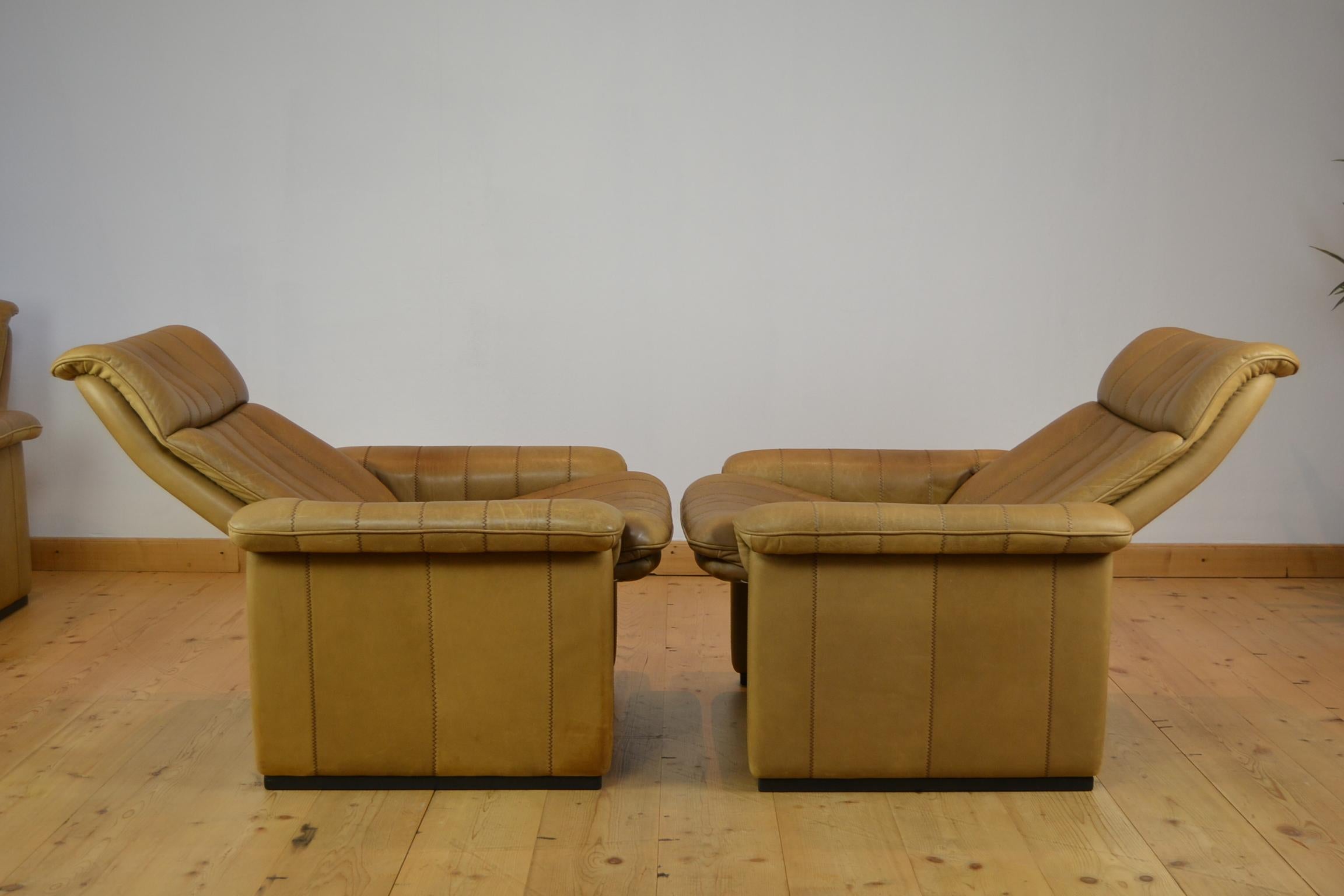 Vintage De Sede Living Room Set, 2 Lounge Chairs and Sofa, Brown Leather 8