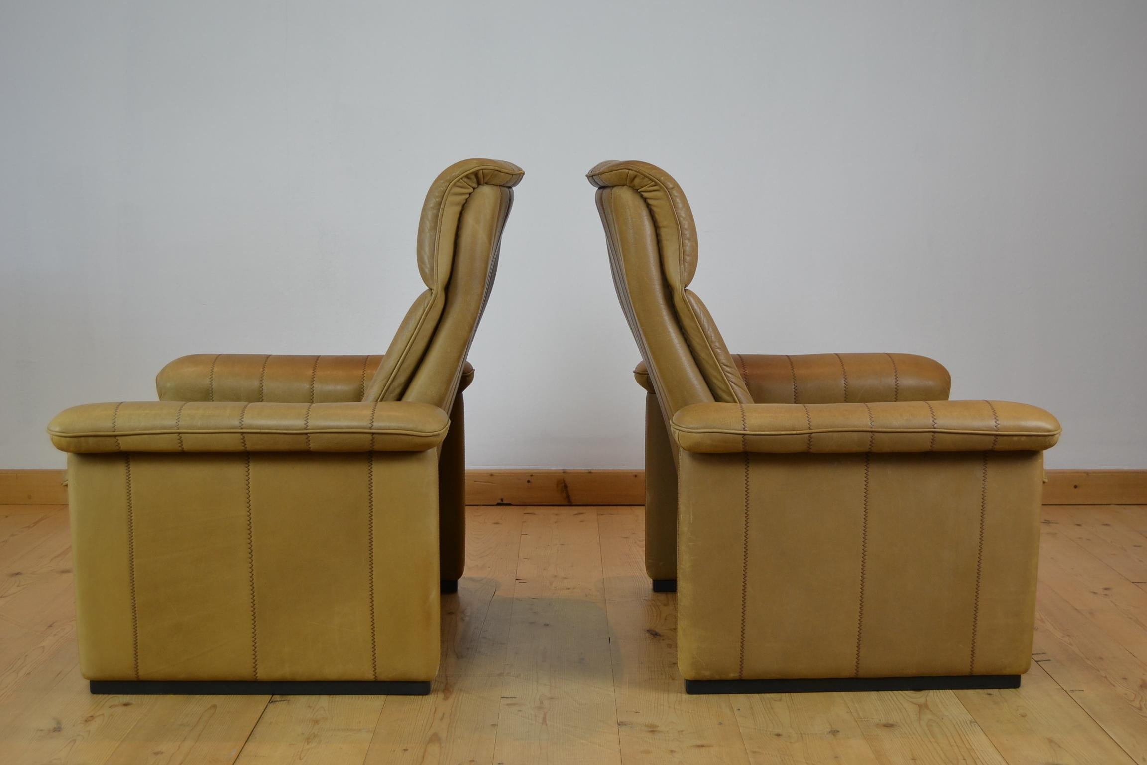 Vintage De Sede Living Room Set, 2 Lounge Chairs and Sofa, Brown Leather 10