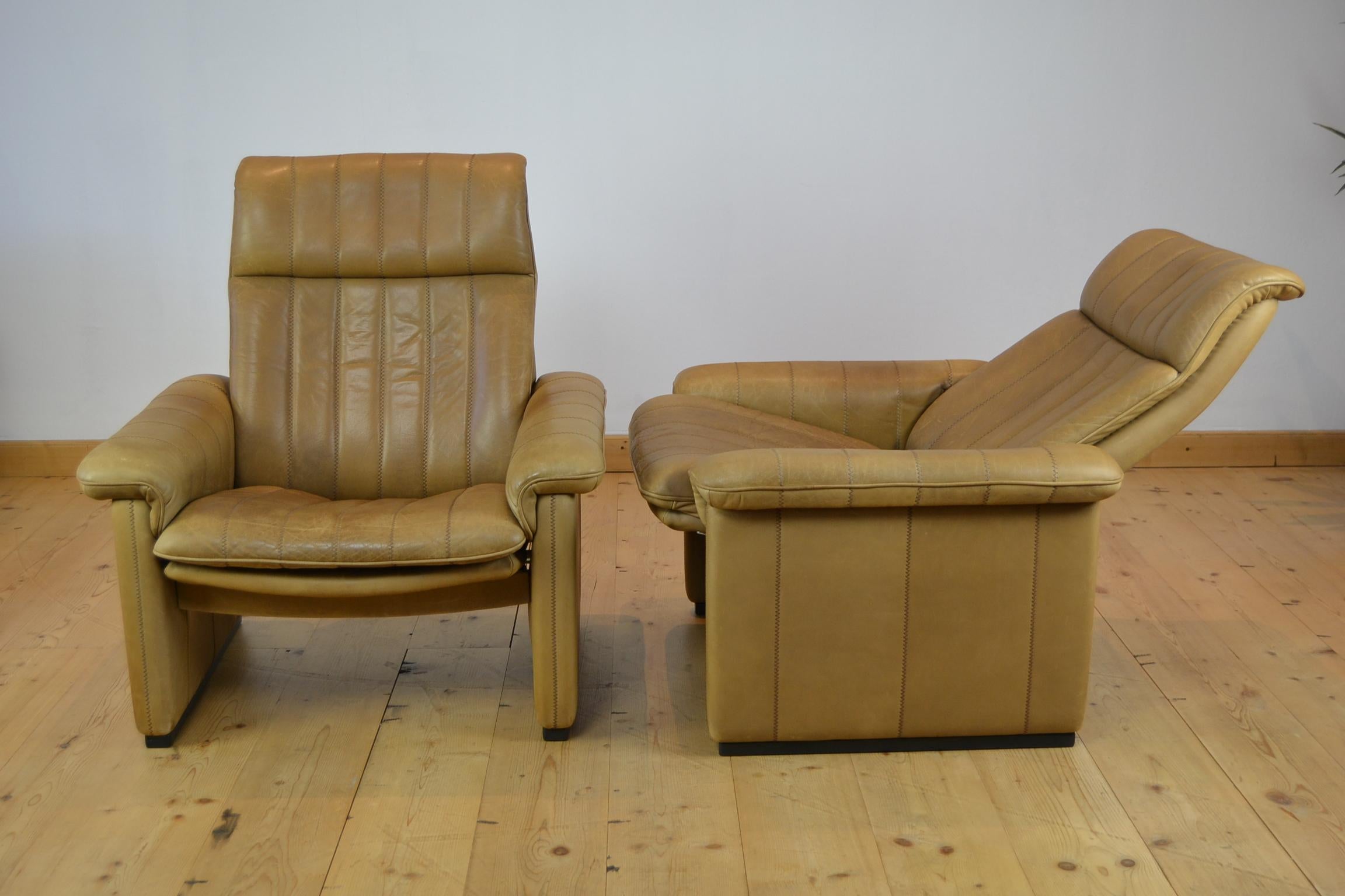 Vintage De Sede Living Room Set, 2 Lounge Chairs and Sofa, Brown Leather 11