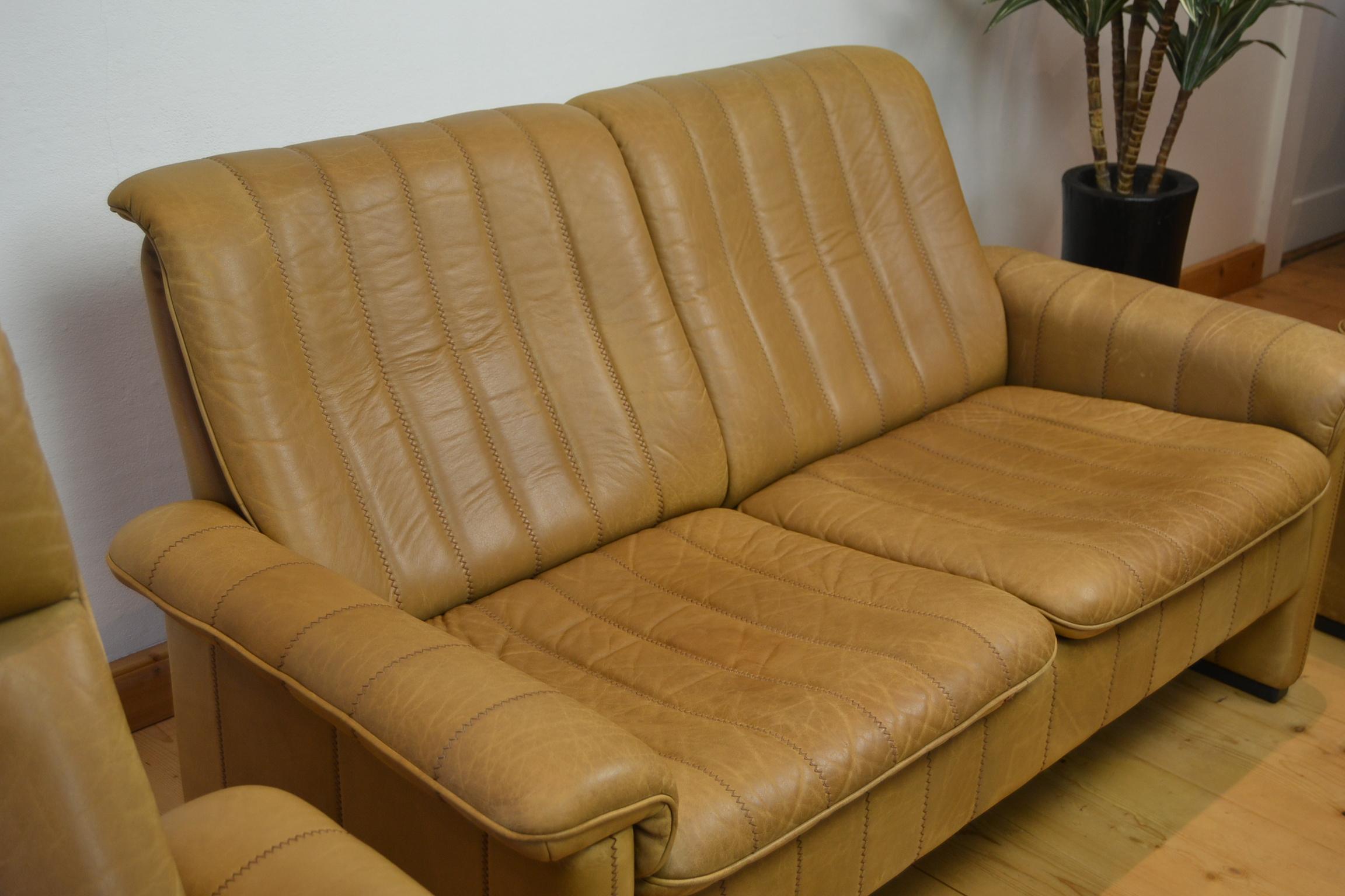 Vintage De Sede Living Room Set, 2 Lounge Chairs and Sofa, Brown Leather In Good Condition In Antwerp, BE