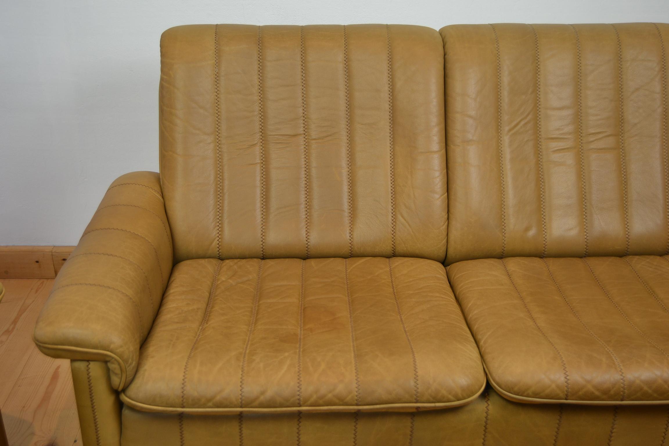 20th Century Vintage De Sede Living Room Set, 2 Lounge Chairs and Sofa, Brown Leather