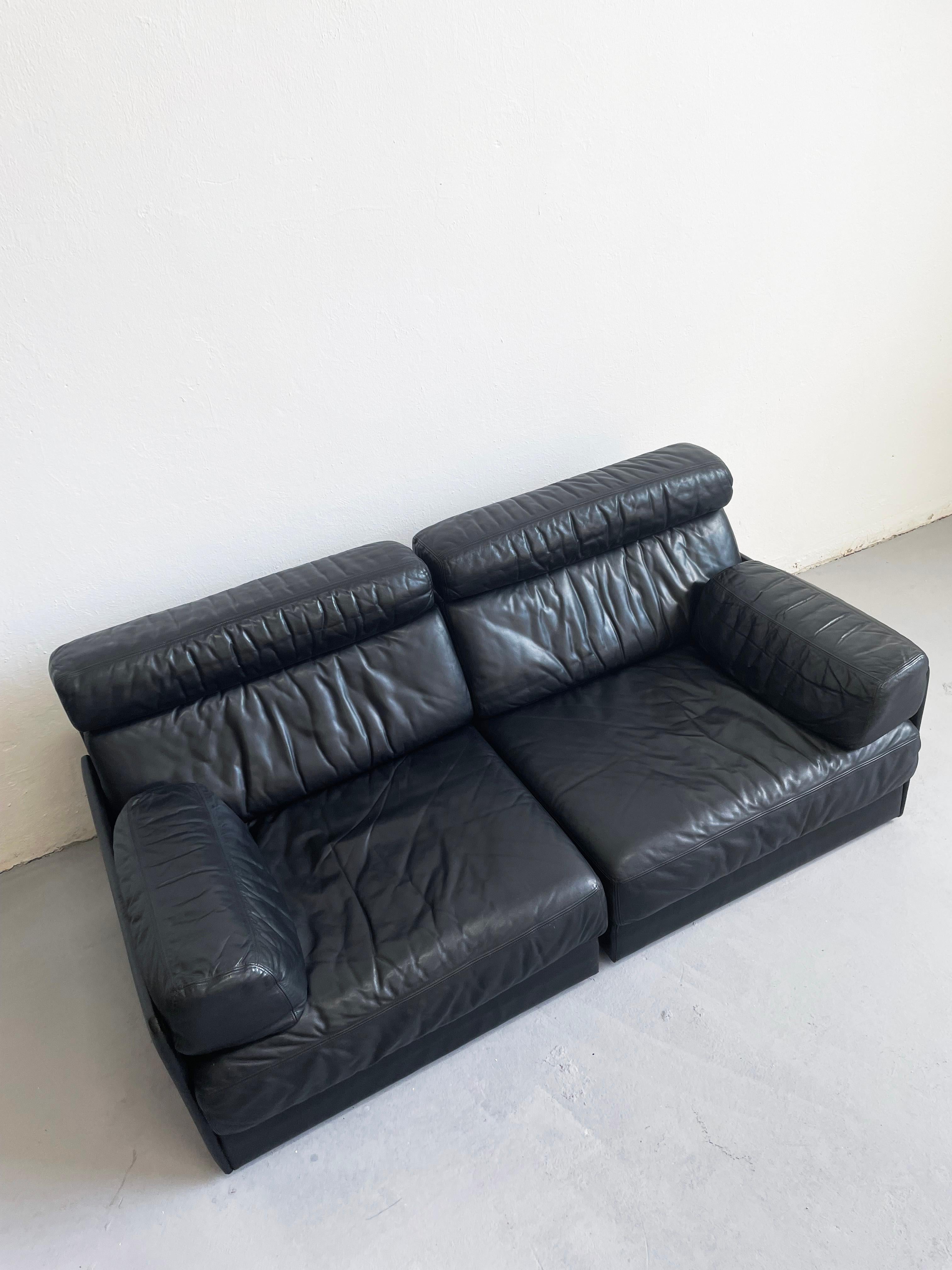 Vintage De Sede Modular Two Seater 'DS-77' Sofa Bed in Black Leather 1