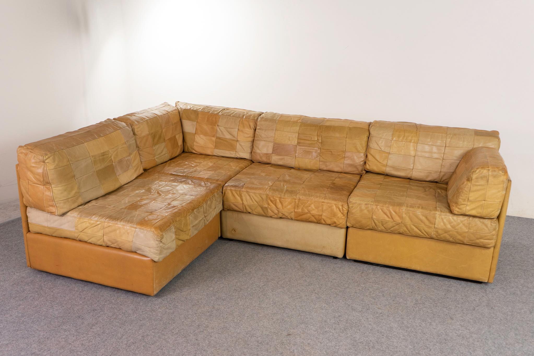 Scandinavian Modern Vintage De Sede Patchwork Leather Sectional Sofa For Sale