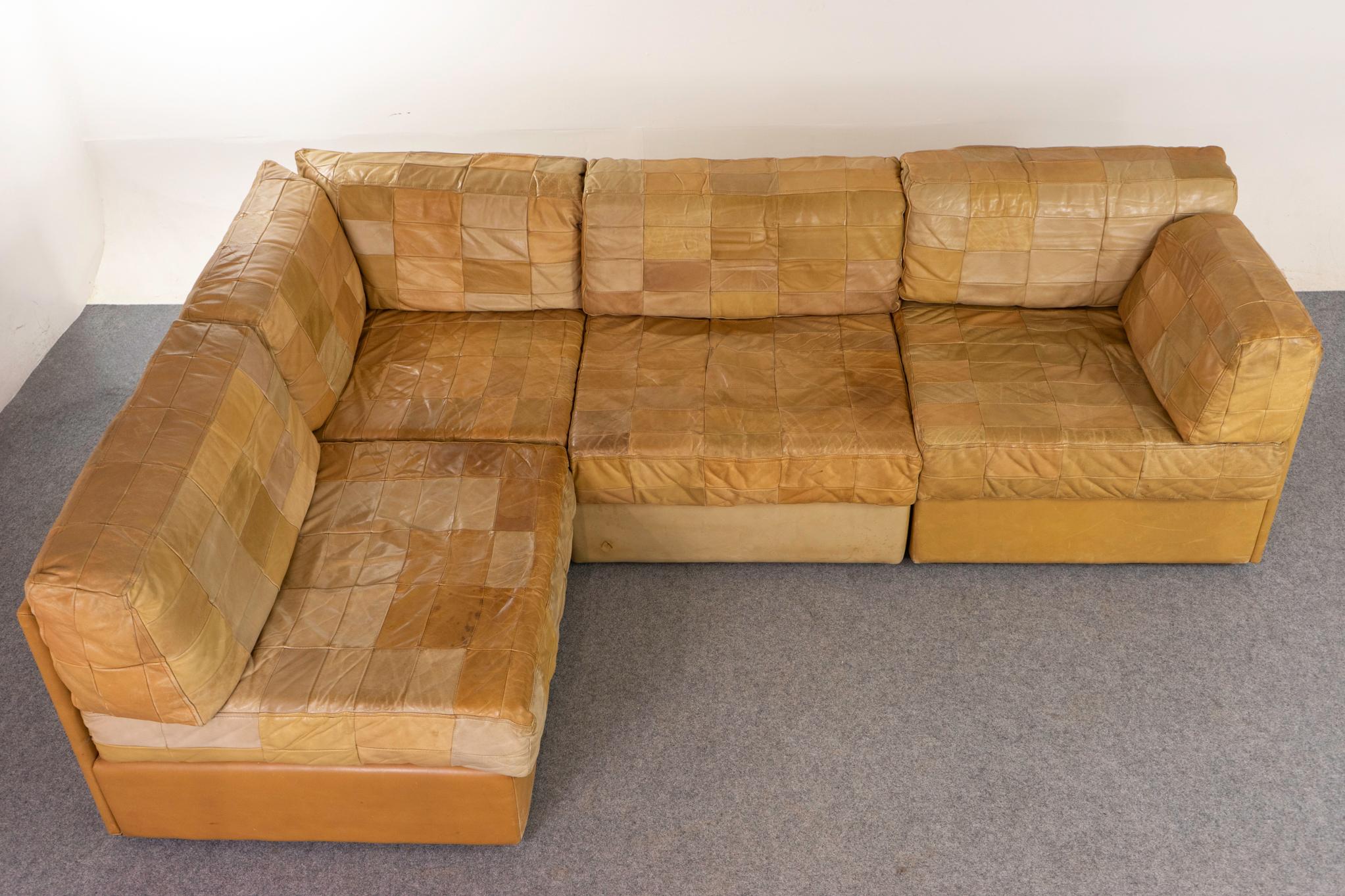 Swiss Vintage De Sede Patchwork Leather Sectional Sofa For Sale