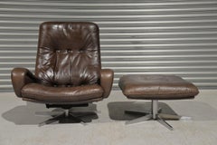 Vintage De Sede S 231 James Bond Swivel Armchair and Ottoman, Switzerland, 1960s