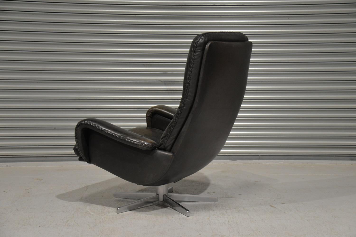 Leather Vintage De Sede S 231 James Bond Swivel Armchair and Ottoman, Switzerland, 1960s For Sale