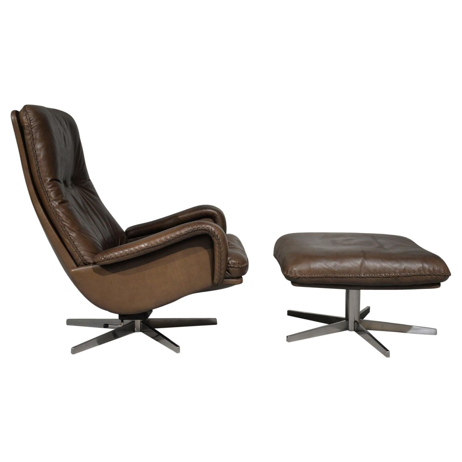 Vintage De Sede S 231 James Bond Swivel Armchair and Ottoman, Switzerland, 1960s For Sale