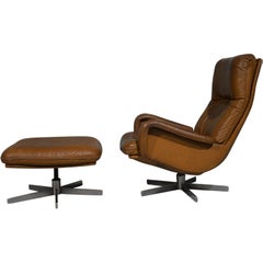 Vintage De Sede S 231 James Bond Swivel Armchair with Ottoman, Switzerland 1960s