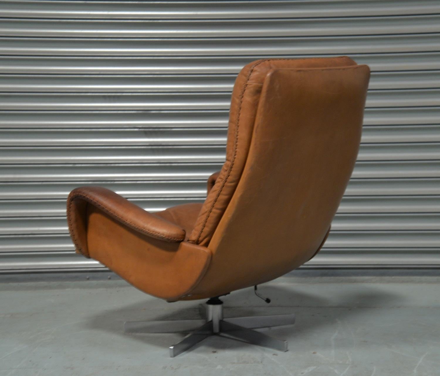 Chrome Vintage De Sede S 231 James Bond Swivel Armchair with Ottoman, Switzerland 1960s For Sale