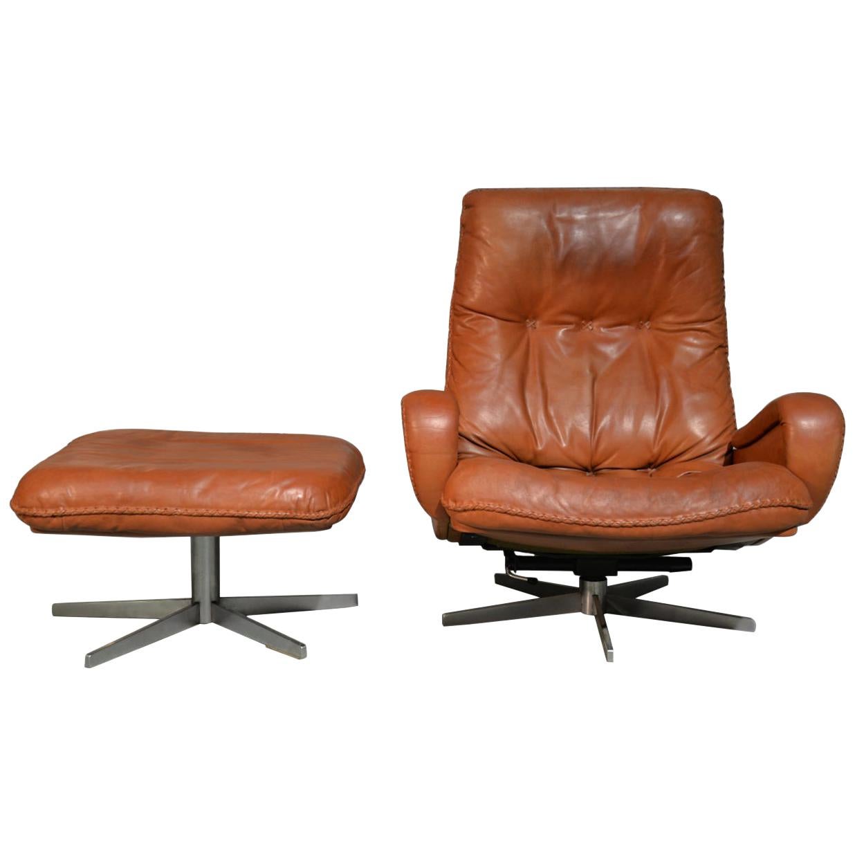 Vintage De Sede S 231 James Bond Swivel Armchair with Ottoman, 1960s For Sale