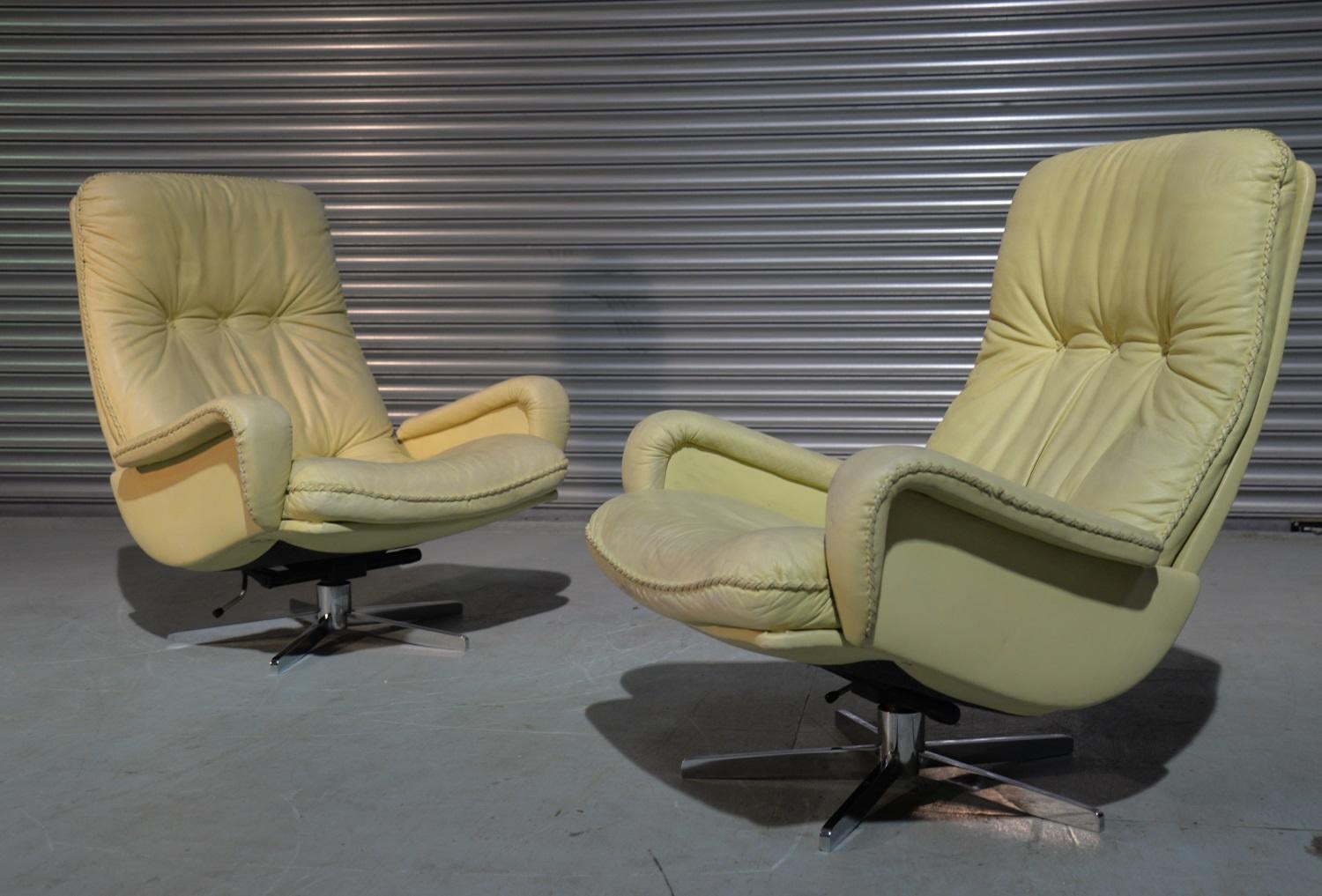 Leather Vintage De Sede S 231 James Bond Swivel Lounge Armchairs, Switzerland 1960`s For Sale