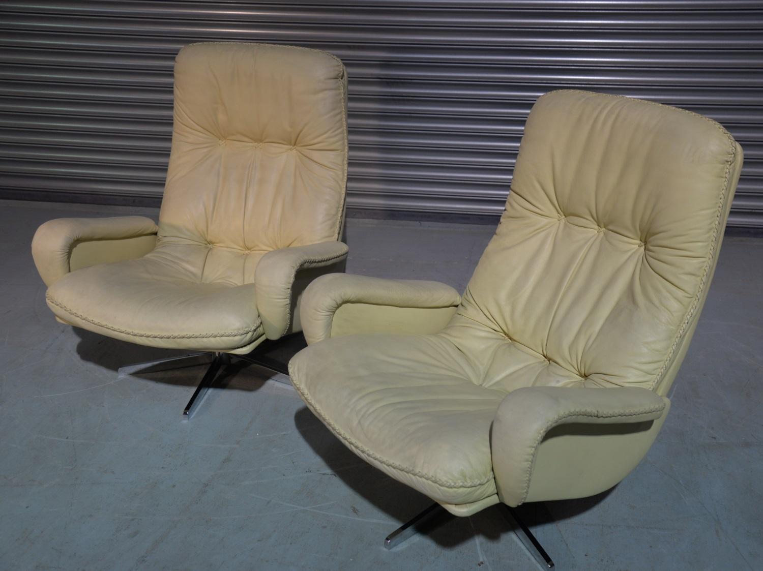 Vintage De Sede S 231 James Bond Swivel Leather Armchairs, Switzerland, 1960s For Sale 5