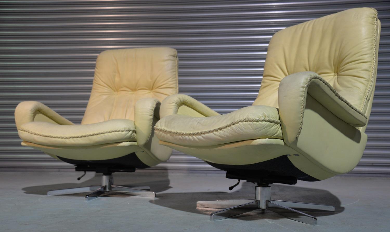 Vintage De Sede S 231 James Bond Swivel Leather Armchairs, Switzerland, 1960s For Sale 6