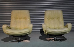 Vintage De Sede S 231 James Bond Swivel Leather Armchairs, Switzerland, 1960s