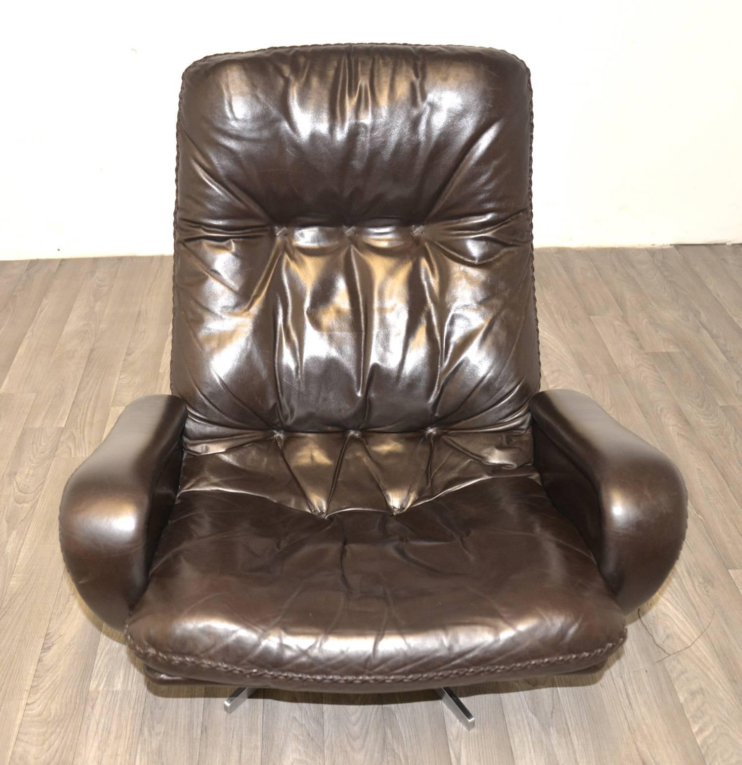 Leather Vintage De Sede S 231 James Bond Swivel Lounge Club Armchair 1960s For Sale