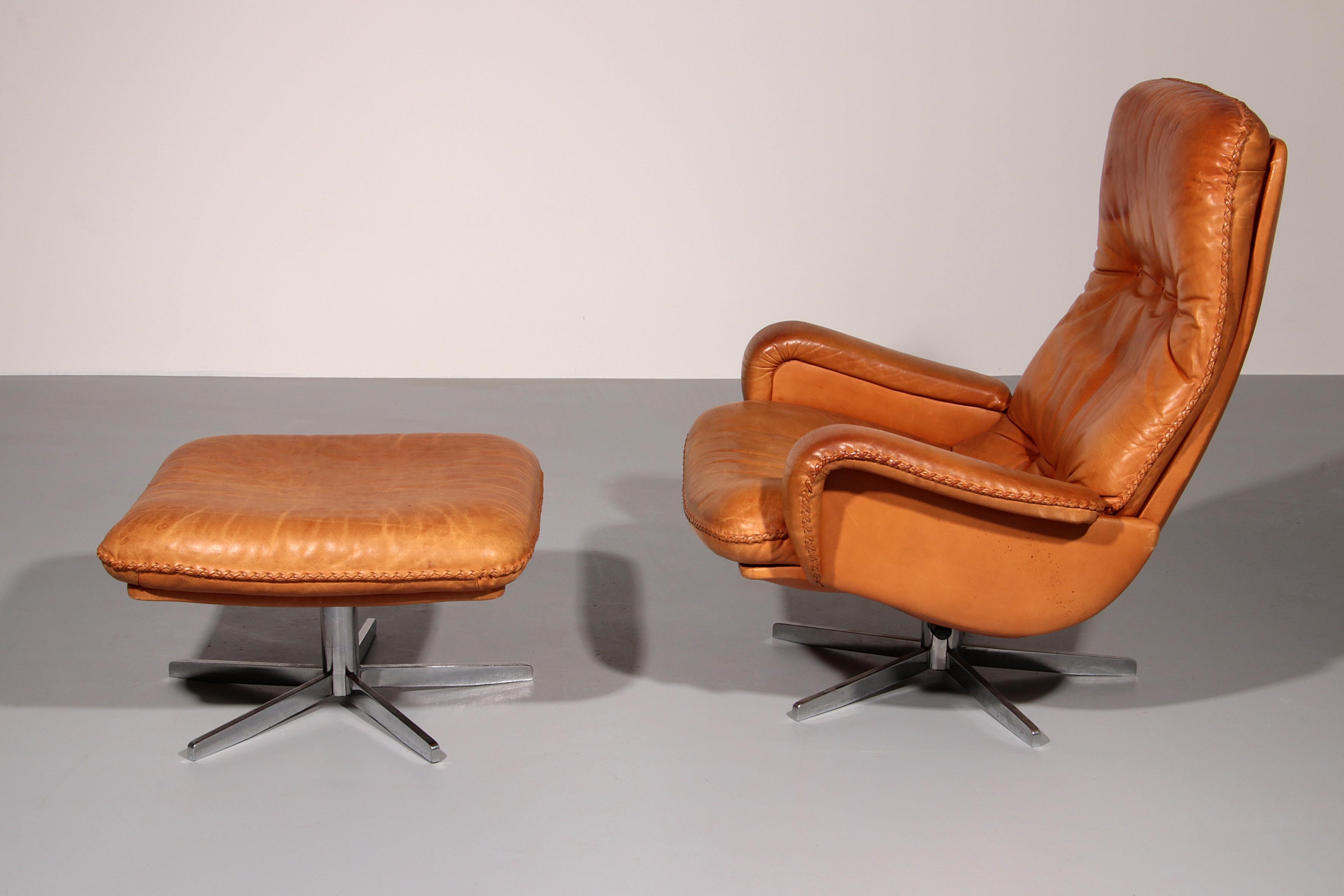 Svizzero Vintage de Sede S 231 Poltrona e pouf in pelle, Svizzera anni '60 in vendita
