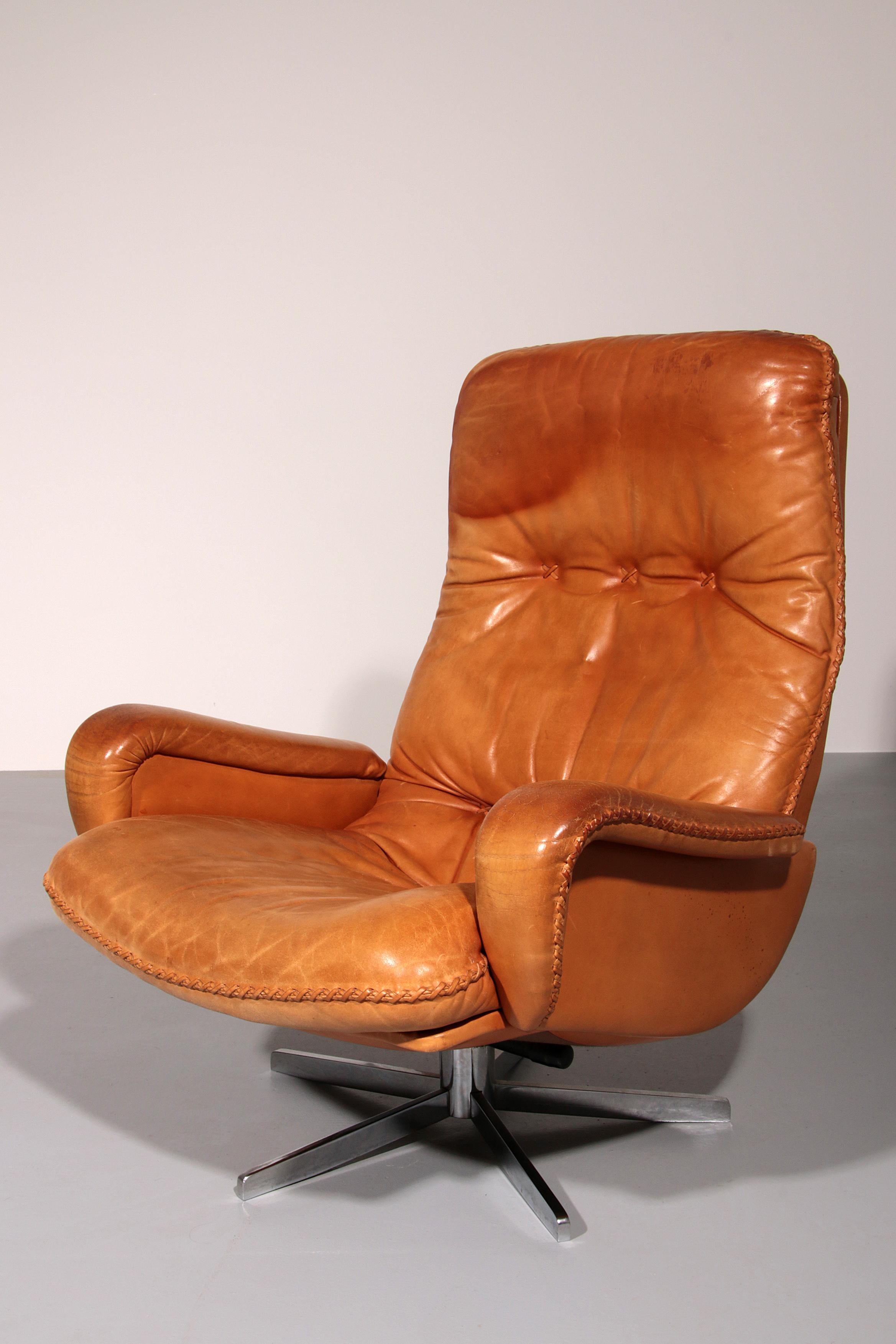 Vintage de Sede S 231 Poltrona e pouf in pelle, Svizzera anni '60 in vendita 1