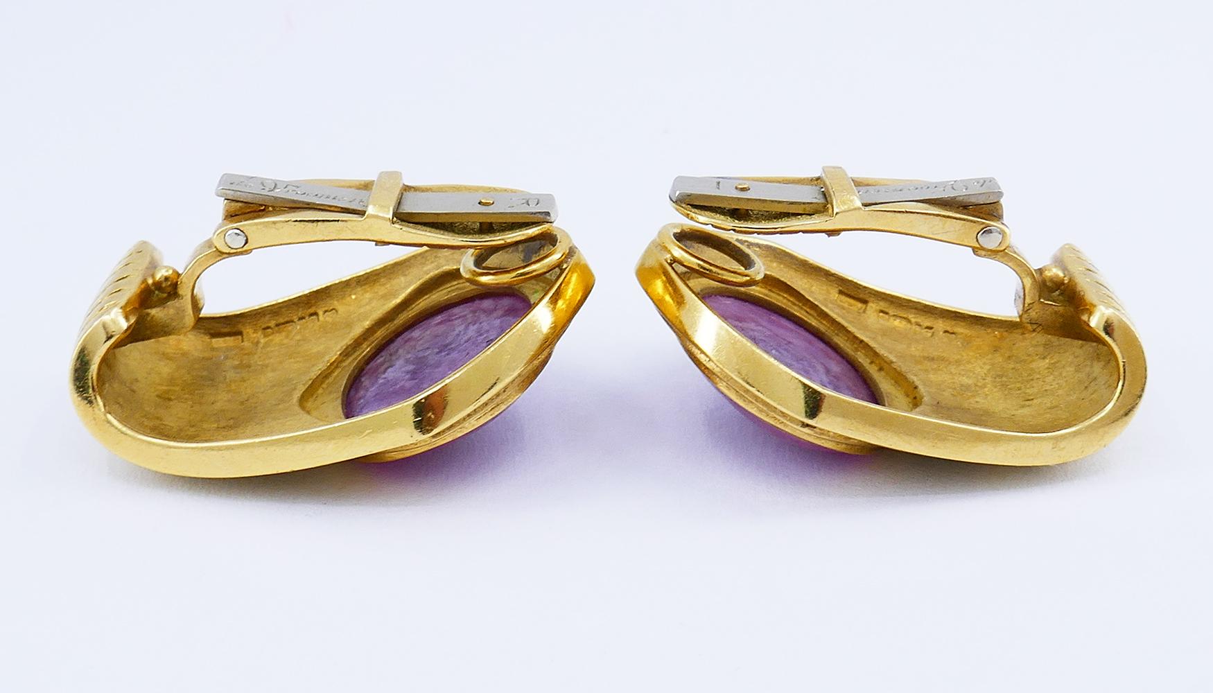 Vintage De Vroomen Earrings 18k Gold Clip-On Estate Jewelry For Sale 2