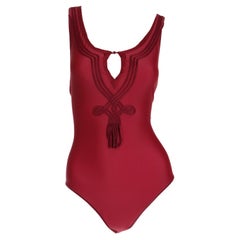 Maillot de bain vintage Jean Paul Gaultier bourgogne 1PC avec trou de serrure et étiquette, en stock