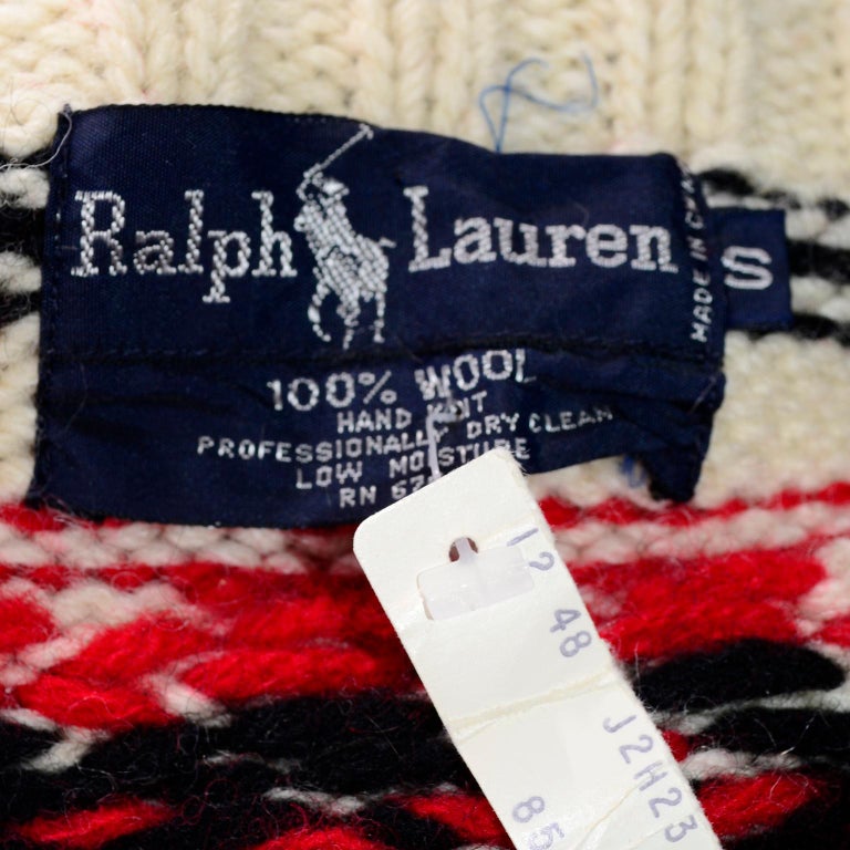 Vintage Deadstock Ralph Lauren Hand Knit Wool Sweater in Cream Red Gray and  Black For Sale at 1stDibs | vintage cream ralph lauren knit sweater
