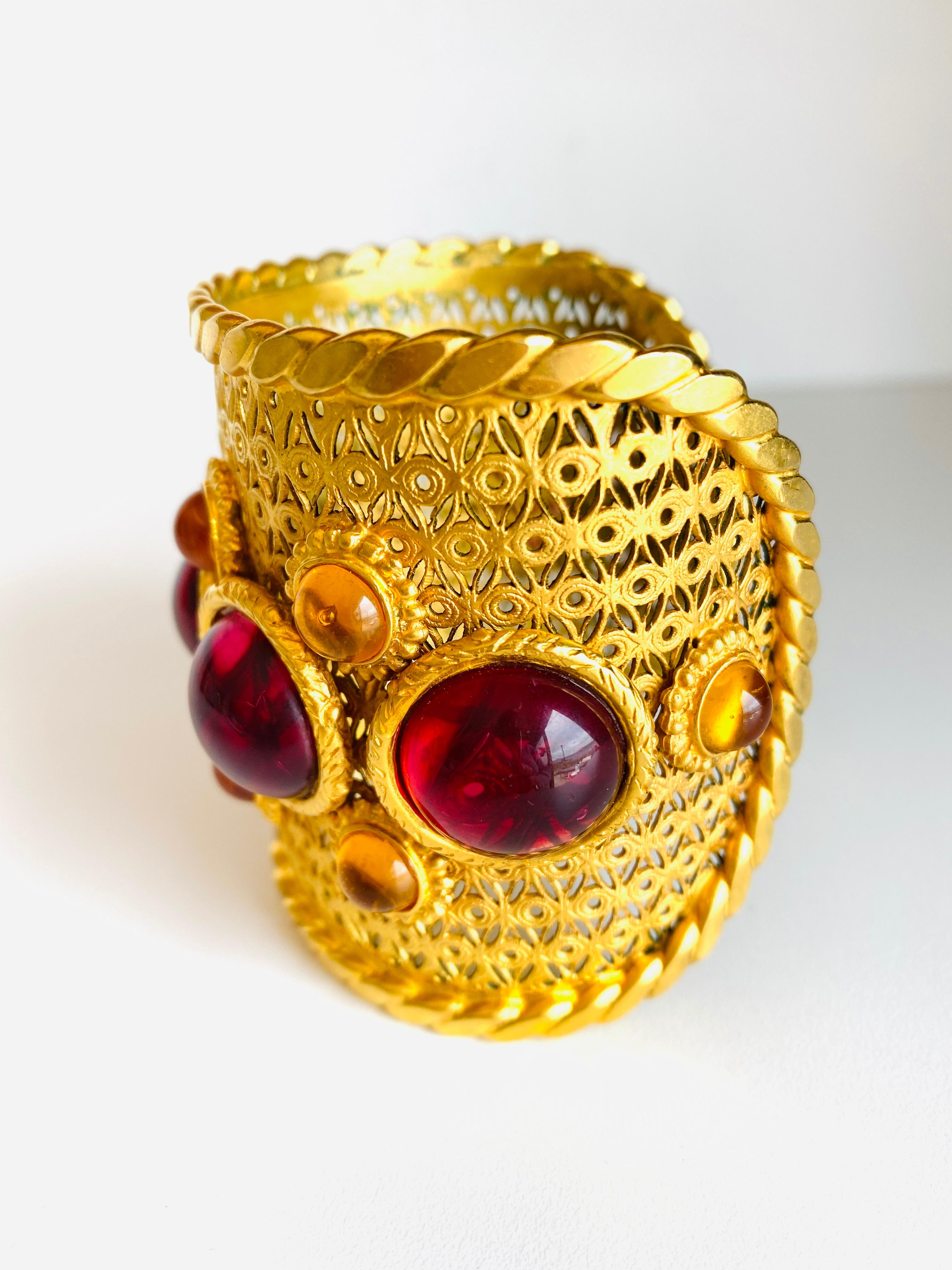 Vintage Deanna Hamro Jeweled Gripoix Cuff Bracelet For Sale 2