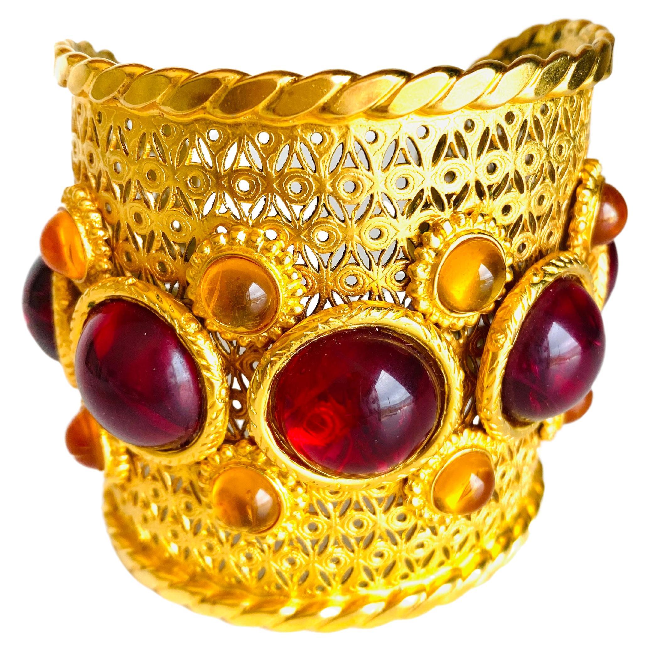 Vintage Deanna Hamro Jeweled Gripoix Cuff Bracelet For Sale