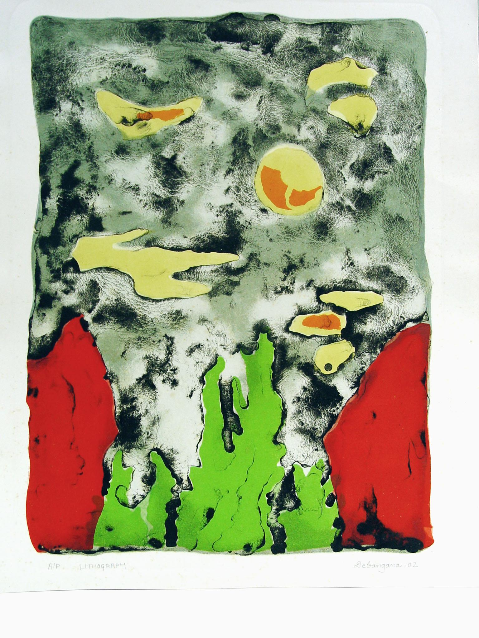 Vintage Debangana Banerjee Abstract Lithograph In Good Condition For Sale In Seguin, TX