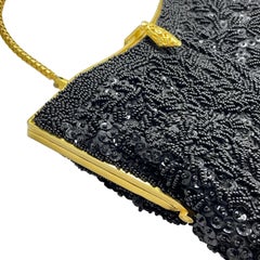 Vintage DEBBIE gold metal black beaded designer purse evening bag