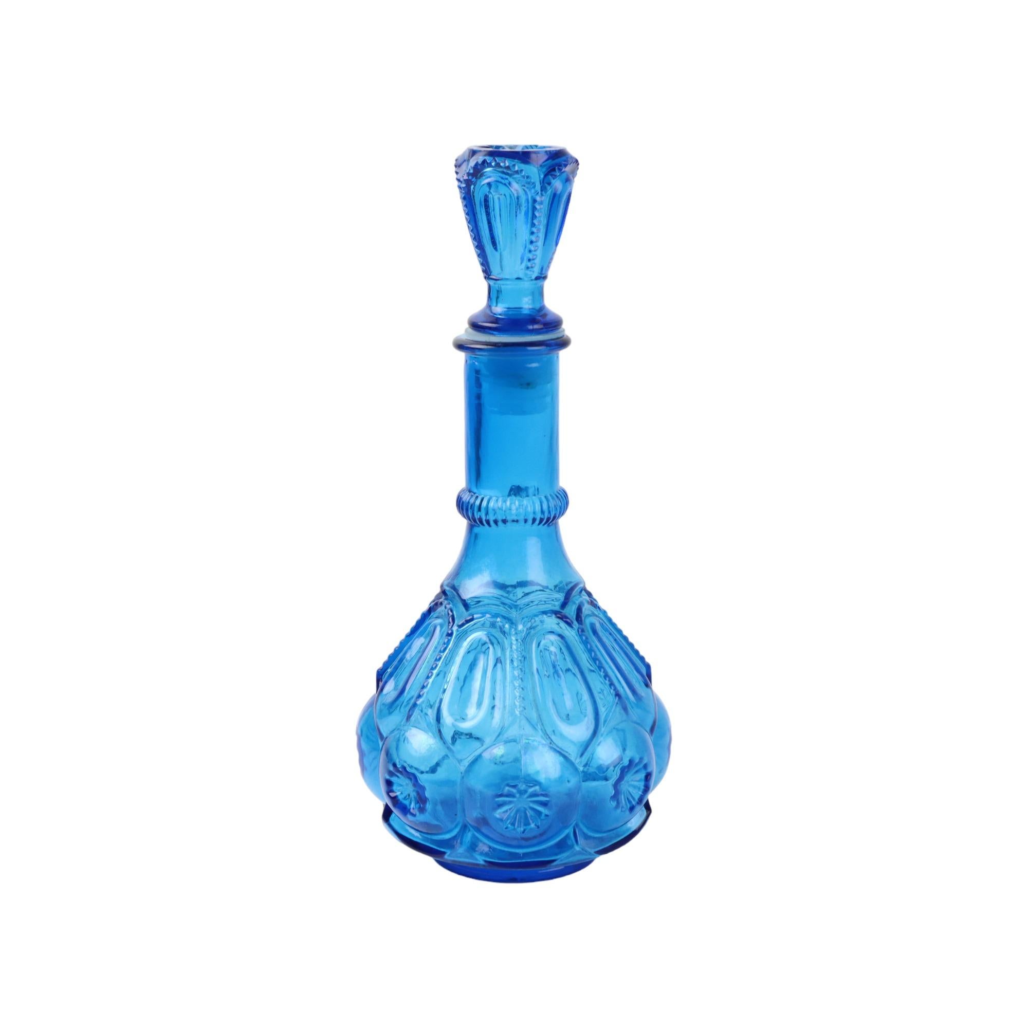 Dekanter aus kobaltblauem Glas LE Smith Glass Co Moon Stars, Sechziger Jahre, USA 32 cm, Vintage im Zustand „Gut“ im Angebot in Poperinge, BE