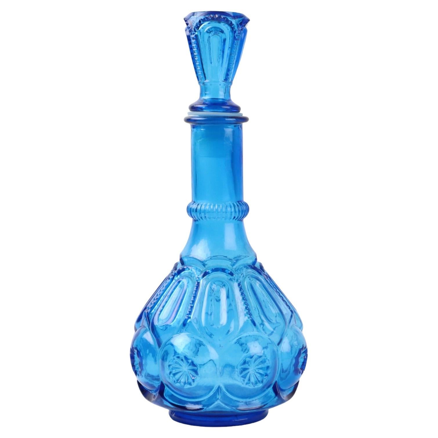 Dekanter aus kobaltblauem Glas LE Smith Glass Co Moon Stars, Sechziger Jahre, USA 32 cm, Vintage im Angebot