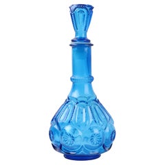 Carafe vintage bleu cobalt LE Smith Glass Co Moon Stars Sixties USA 32 cm