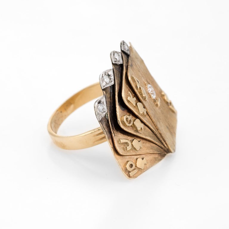 Vintage Deck of Cards Ring Royal Flush 14 Karat Gold Diamond Poker