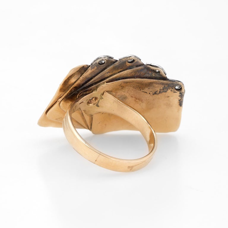 Vintage Deck of Cards Ring Royal Flush 14 Karat Gold Diamond Poker