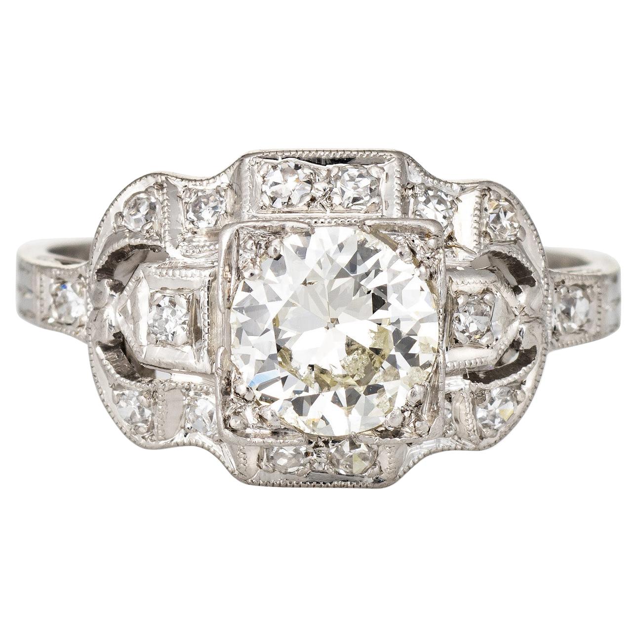 Vintage Deco 0.85 Carat Engagement Diamond Ring Platinum Fine Antique Jewelry