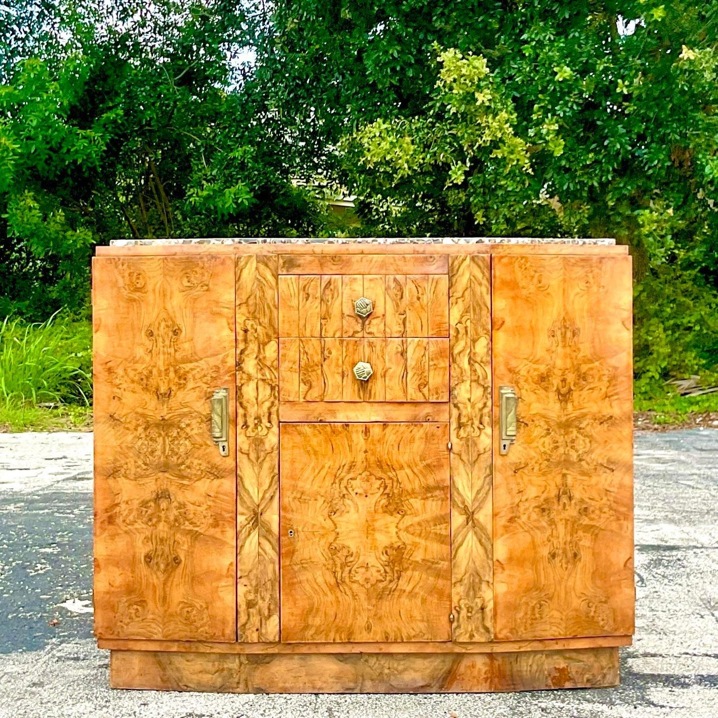 Vintage Deco 1930s Book Matched Burl Wood Sideboard In Good Condition In west palm beach, FL