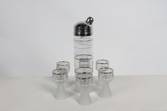 Vintage Deco 1930s Macbeth- Evans Skyscraper Silver Stripe Cocktail Shaker Set