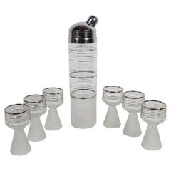 Vintage Deco 1930 Macbeth- Evans Skyscraper Silver Stripe Cocktail Shakers Set