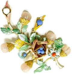 Vintage Deco 1930s Multi-Color Enamel & Bead Trembler Brooch