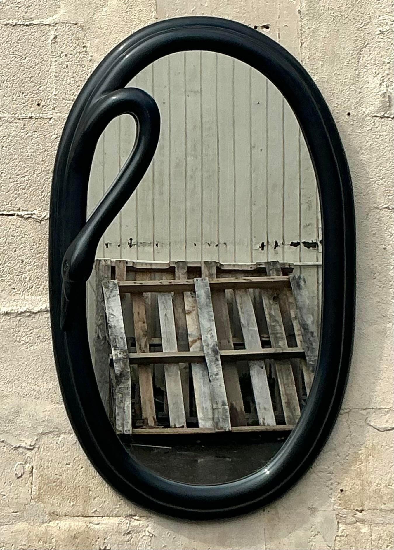 Art Deco Vintage Deco Black Swan Mirror