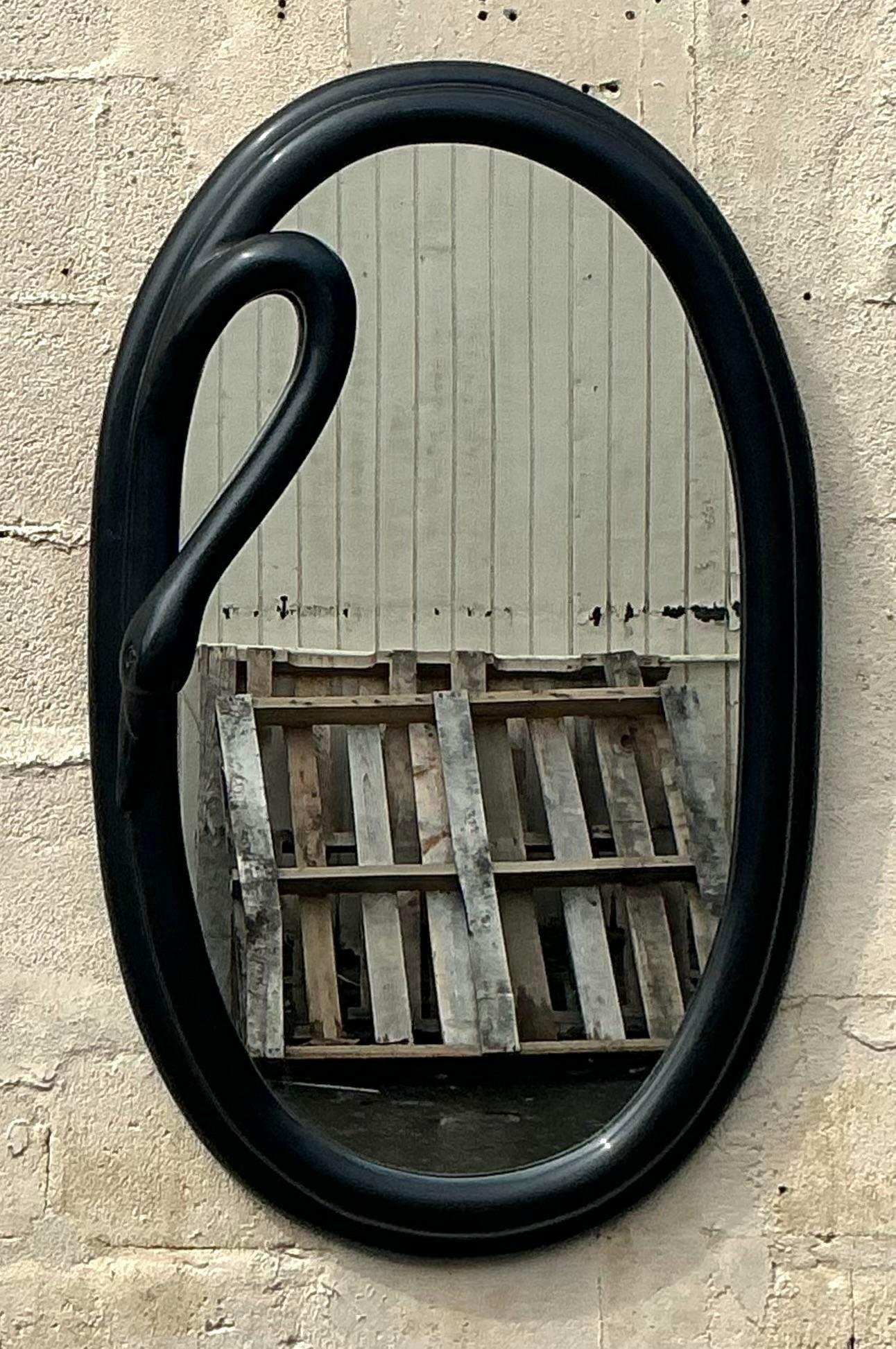American Vintage Deco Black Swan Mirror