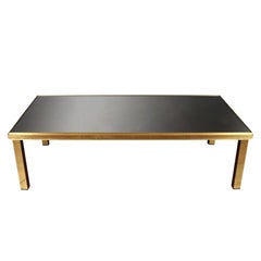 Vintage Deco Brass Coffee Table with Black Glass Top