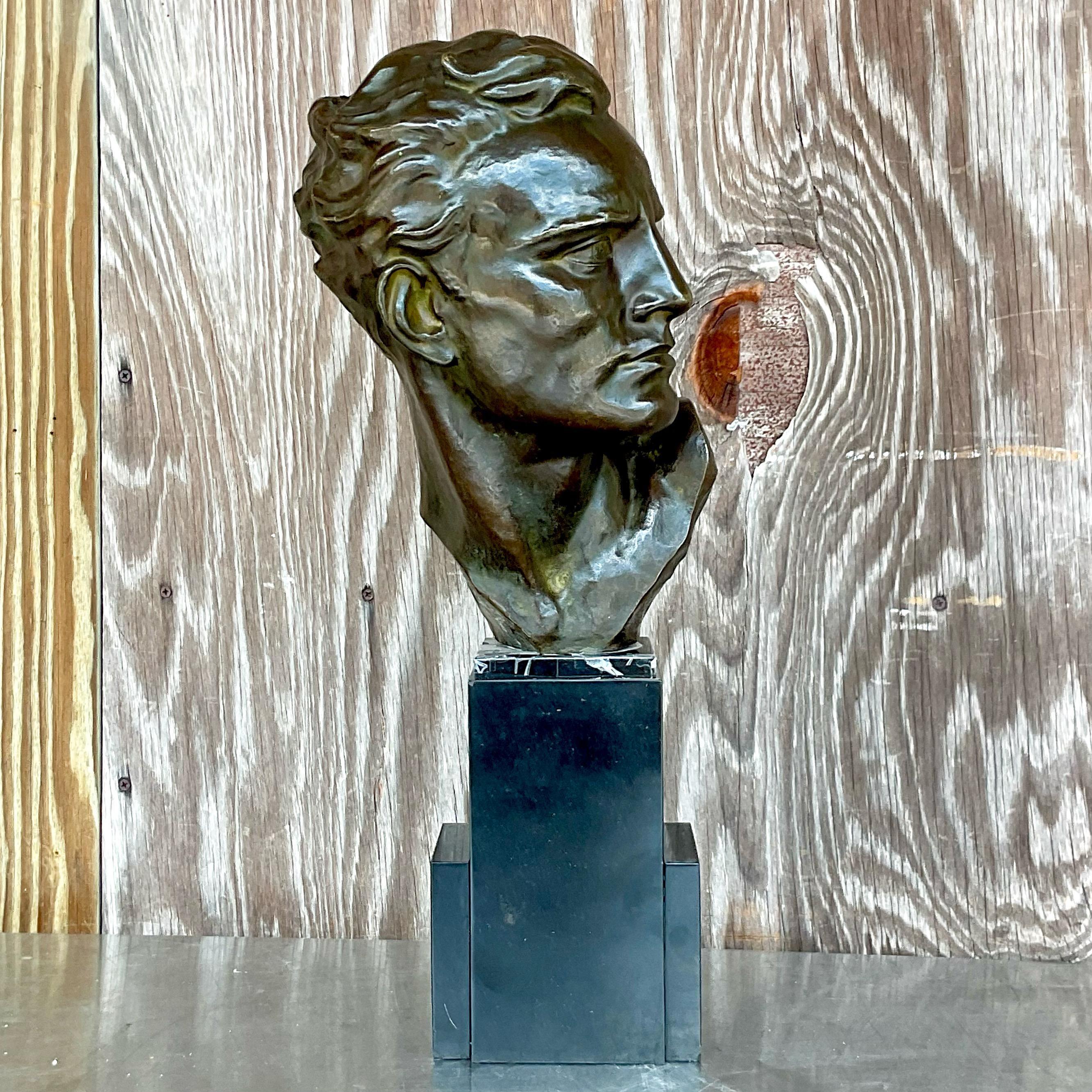 20th Century Vintage Deco Bronze Bust of Man After Cipriani For Sale