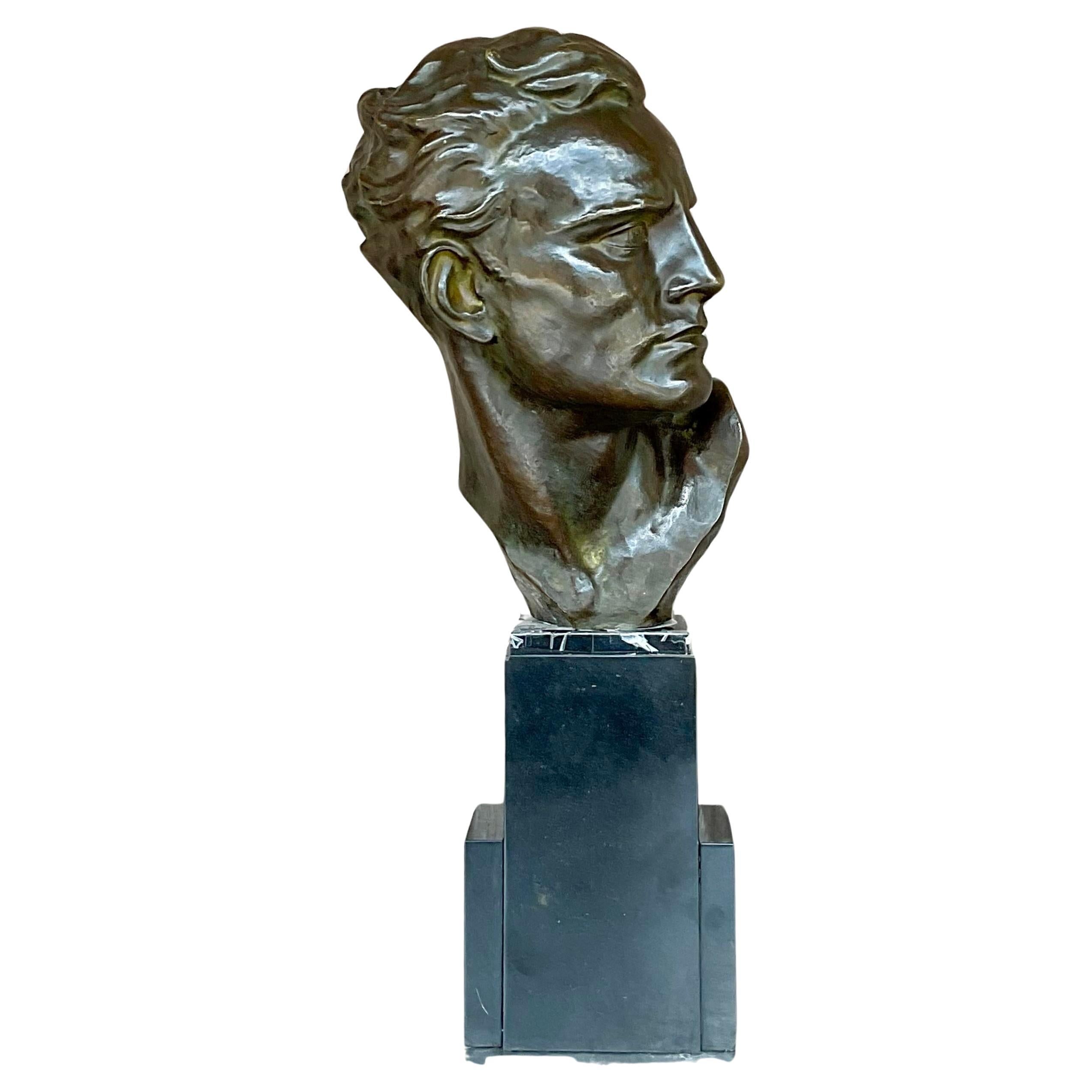 Vintage Deco Bronze Bust of Man After Cipriani For Sale