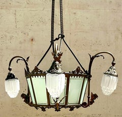 Vintage Deco Bronze Dragon Chandelier