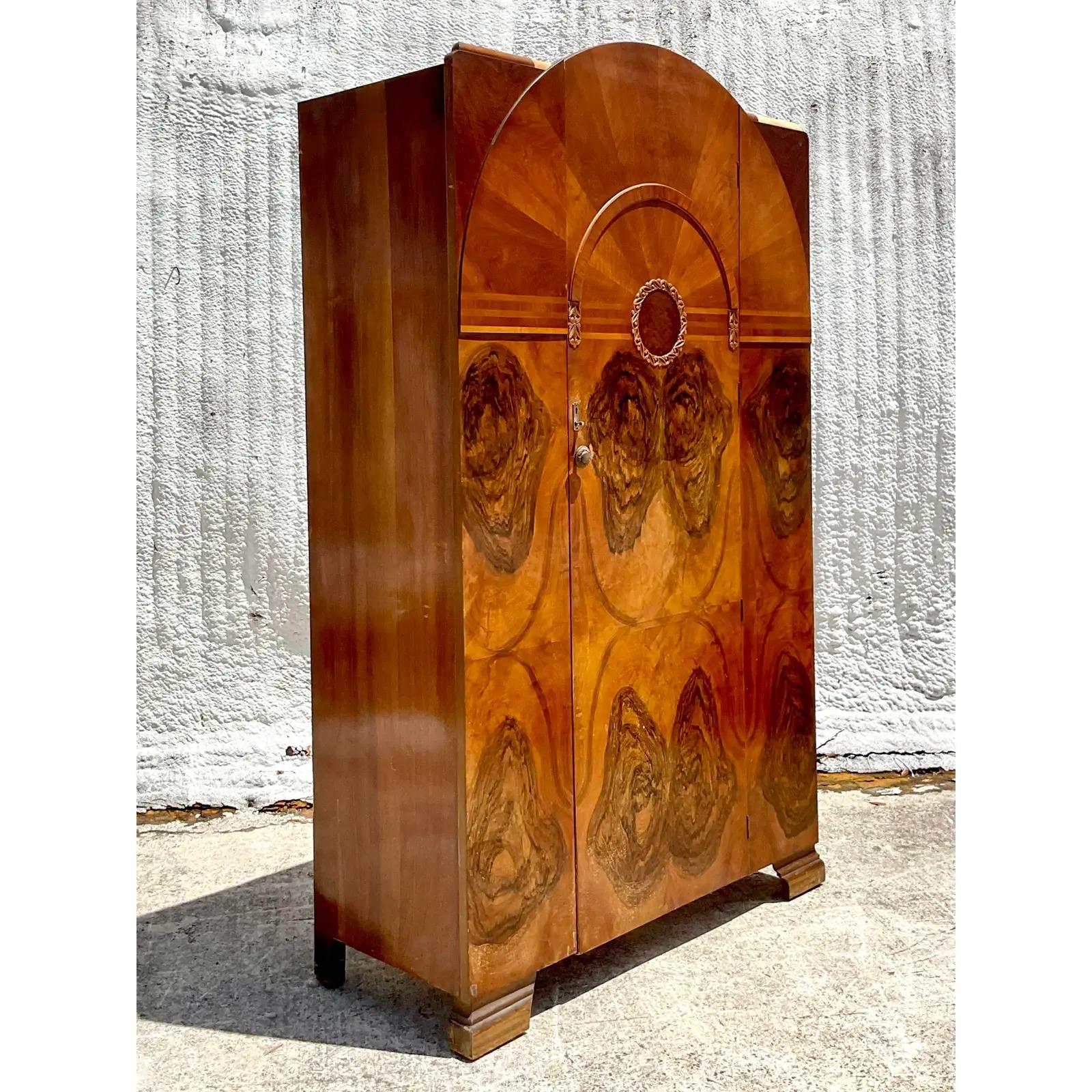 20th Century Vintage Deco Burl Wood Armoire