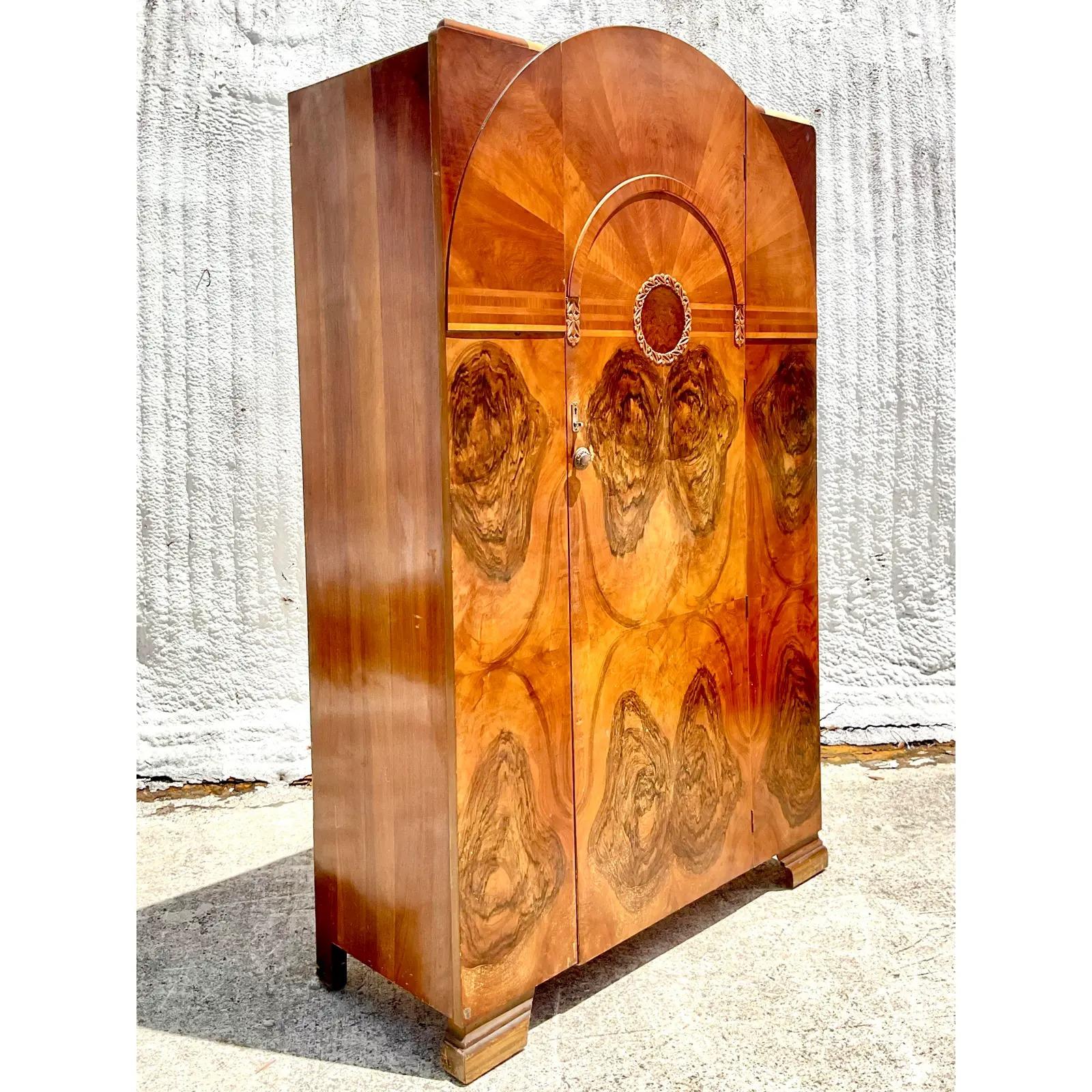 Vintage Deco Burl Wood Armoire 3