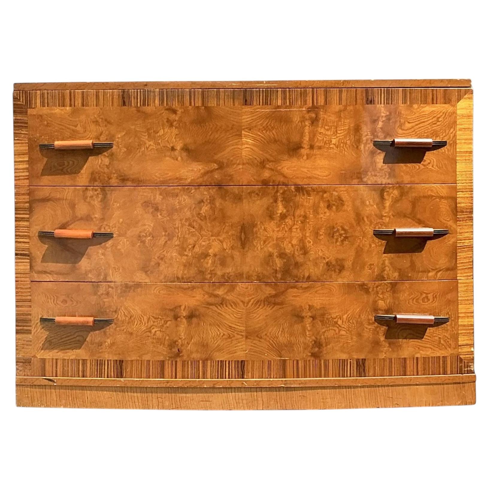 Vintage Deco Burl Wood Chest of Drawers