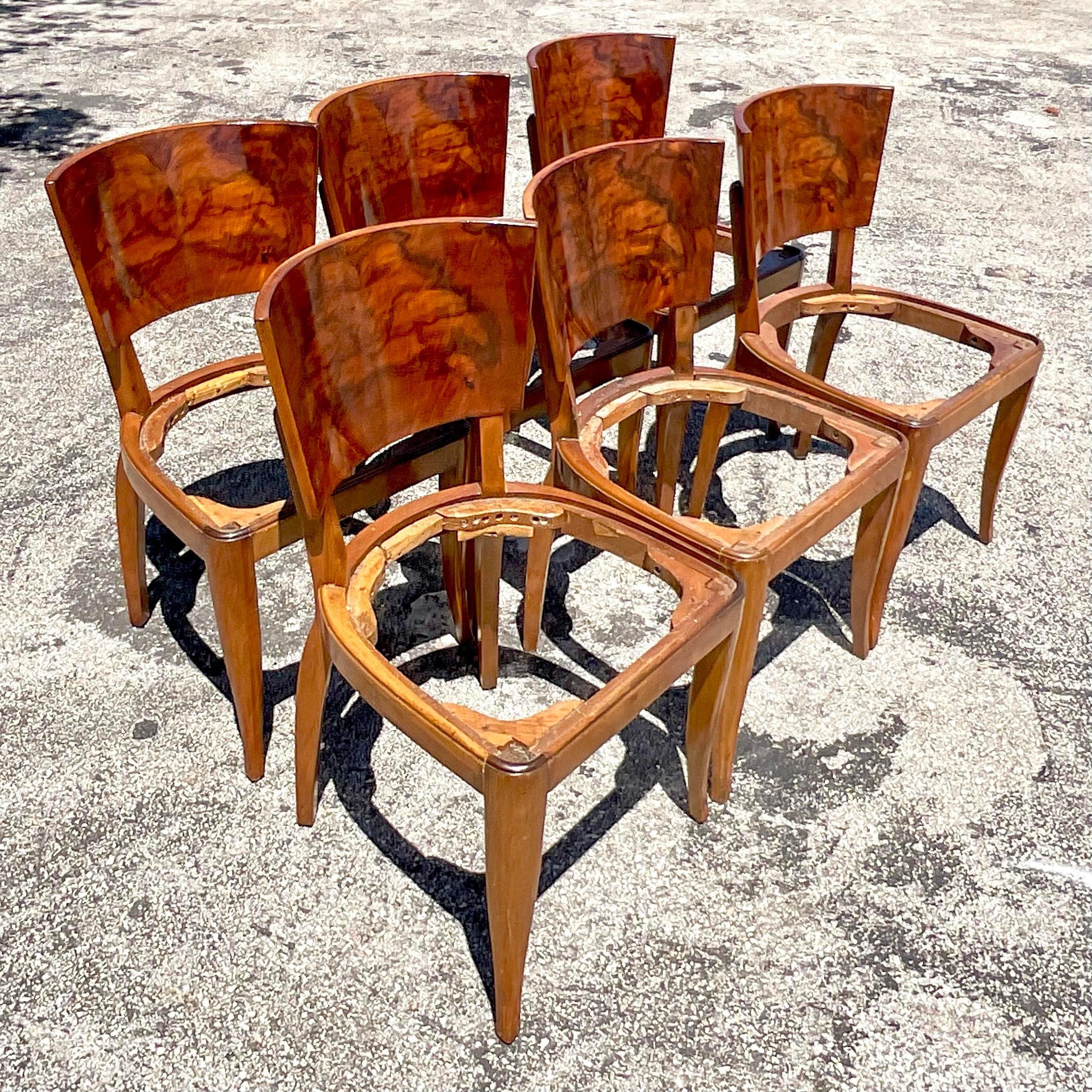 Vintage Deco Burl Wood Dining Chairs - Set of 6 3
